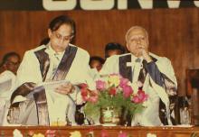 Mr. K. L. Chugh, Chairman of ITC Limited, Calcutta, with Dr. M. S. Swaminathan, Chairman, Board of Governors, during the 30th Convocation, 1993