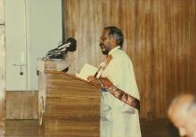 Mr. V. Shanmugam, Registrar, addresses the audience during the 30th Convocation, 1993