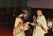 A graduand receives her degree certificate from Prof. N. V. C. Swamy, Director, during the 30th Convocation, 1993