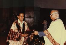 A student receives his degree certificate from Director Prof. N. V. C. Swamy during the 30th Convocation, 1993 