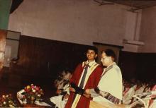 A graduand receives his degree from the chief guest Mr. K. L. Chugh, Chairman of ITC Limited, Calcutta, during the 30th Convocation, 1993