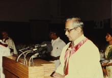 Prof. C. R. Muthukrishnan calls out names of the graduands from the podium during the 30th Convocation, 1993