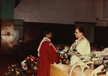 A graduand receives a degree from the chief guest Mr. K. L. Chugh, Chairman of ITC Limited, Calcutta, during the 30th Convocation, 1993