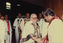 Dr. Russi Mody being introduced to the senate members at the 26th convocation