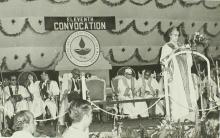 The chief guest for the eleventh convocation, Mrs. Indira Gandhi, delivering the convocation address