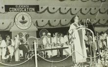 The chief guest for the eleventh convocation, Mrs. Indira Gandhi, delivering the convocation address