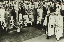 Dr. A. L. Mudaliar accompanying Dr. C. V. Raman, the chief guest of the third convocation, on the dais
