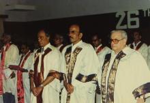 Prof. L. S. Srinath, Mr. A. L. Mudaliar and Mr. Russi Mody at the 26th Convocation, 1989