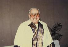 Mr. Russi Mody in convocation robes, 1989
