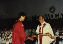 Prof. L. S. Srinath giving away degree at the 26th Convocation, 1989