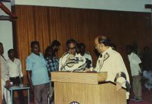  Mr. A. L. Mudaliar giving his speech at the 26th Convocation, 1989