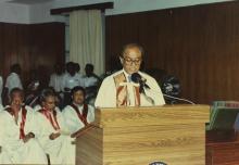 Prof. L. S. Srinath giving his speech at the 26th Convocation, 1989