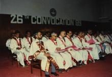The distinguished guests on the dais at the 26th Convocation, 1989
