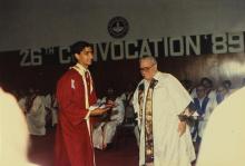 Mr. Russi Mody giving away award at the 26th Convocation, 1989