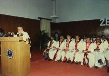 Mr. Russi Mody delivering the 26th Convocation Address, 1989