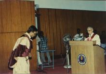Student waiting to receive degree at the 26th Convocation, 1989