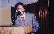A student representative addresses the audience 