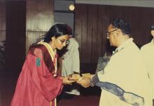 The chief guest distributes prizes to the prize winners