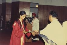 The chief guest distributes prizes to the prize winners