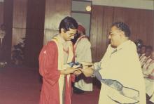 The chief guest distributes prizes to the prize winners