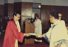 The chief guest distributes prizes to the prize winners