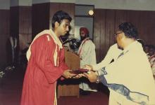 The chief guest distributes prizes to the prize winners