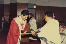 The chief guest distributes prizes to the prize winners