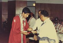 The chief guest distributes prizes to the prize winners