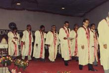 The academic procession proceeds to leave the venue of the 23rd convocation ceremony