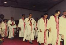 The academic procession proceeds to leave the venue of the 23rd convocation ceremony