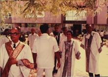 Distinguished guests and administrators waiting for the arrival of the chief guest, 1983