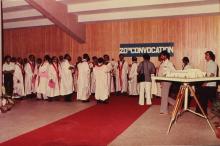 A flurry of robes at the 20th convocation, 1983