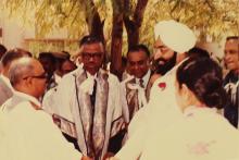 Mr. Giani Zail Singh shakes hands with Prof. P. V. Indiresan, 1983
