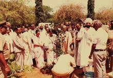 A sapling being planted to inaugurate the Student Activities Centre, 1983
