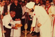 Mr. Giani Zail Singh lights the lamp to inaugurate the 20th convocation, 1983