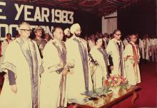 Distinguished guests and administrators at the stage during the 20th convocation, 1983