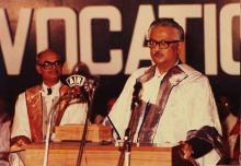 Dr. Raja Ramanna addresses the audience, 1983