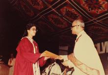 Ms. Sujatha Dubey receives her degree from Prof. P. V. Indiresan, 1983