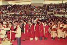 Graduands awaiting their turns to receive the degrees, 1983