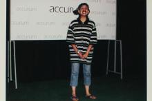 A student performing in a skit at the Accurum event