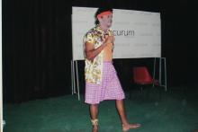 A student performing in a skit at the Accurum event