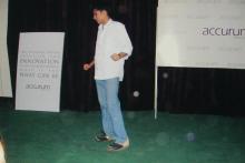 A student performing in a skit at the Accurum event