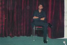 A student performing in a skit at the Accurum event