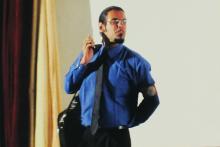 A student performing in a skit at the Accurum event