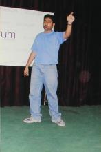 A student performing in a skit at the Accurum event