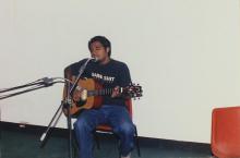 A music event participant singing at Saarang, 2005