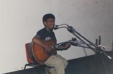 A participant in a music event at Saarang 2005