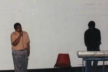 A student participates in a music event at Saarang 2005