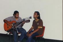 Two participants in a music competition at Saarang 2005