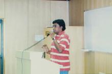 A participant at the microphone, Saarang 2005